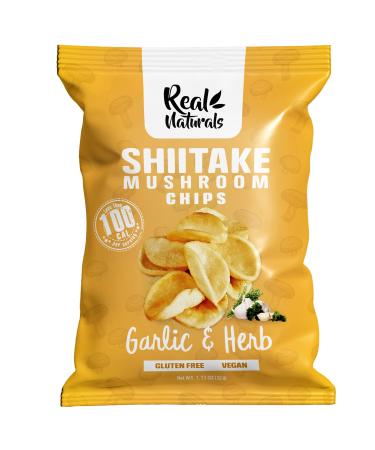 Real Naturals Shiitake Mushroom Chips Garlic and Herbs Non GMO Low Calorie Vegan 12 Count of 32g
