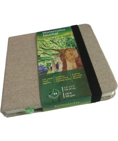 Square Watercolor Journal, 5.5x5.5, 140 LB, 300 GSM, tumuarta Cotton Paper, Cold Press, 24 Sheets, 48 Pages, Watercolor Paper Notebooks for Use As Travel Sketchbooks and Mix Media Pad On The Go gray 5.5 x 5.5"