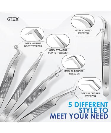 GTEX Circle Grip Lash Tweezers - Japanese Steel, Professional 5 Pack for Eyelash Extensions - Silver - Buy Online on SooperMarket.com