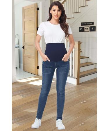 PACBREEZE Maternity Jeans - Over the Belly High Waist Denim Pants, Dark Blue XL - Buy Online on SooperMarket.com
