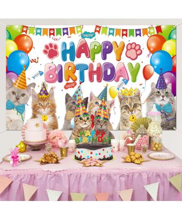Cat Happy Birthday Backdrop Cat Birthday Party Decorations Kitten Photography Background for Pets Kitty Lover Kids Cat Theme Birthday Party Supplies - Buy Online on SooperMarket.com