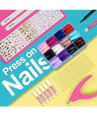 360PCS Long Press on Coffin Nails MORGLES - 12 Colors False Nails with Glue, Adhesive Tabs, Tweezer - 10 Sizes Long Glossy Ballerina - Buy Online on SooperMarket.com