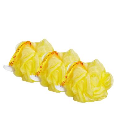Bodylife Body Buffer Puff Exfoliating Bath & Shower Body Pouf Scrunchie Body Scrubber Yellow & White 55g Triple Pack