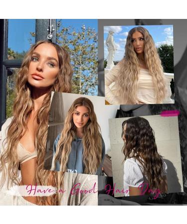 REECHO Clip in Hair Extensions - 5PCS Brown 24 Thick Long Loose Waves HE002 - Invisible Lace Weft Natural Soft Hairpieces for Women - Light Brown with Blonde Highlights - Buy Online on SooperMarket.com