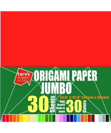 Taro's Origami Studio Jumbo 13.8 Inch One Sided 30 Colors 30 Sheets Square Easy Fold Premium Japanese Paper for Beginner (Imported Product from Japan)