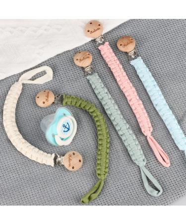 Handmade Braided Cotton Pacifier Clips for Boys & Girls - 11 Inch Holder with Wooden Clips | Fits All Pacifiers & Teething Toys | 3 Pack (PlumGrayPink) - Buy Online on SooperMarket.com