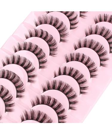 Glowingwin Russian Volume D Curl Hybrid Strip Lashes - 10 Pairs Pack | 3D Curly Faux Mink False Eyelashes | Natural, Fluffy, and Long-Lasting Russian Lashes - Buy Online on SooperMarket.com