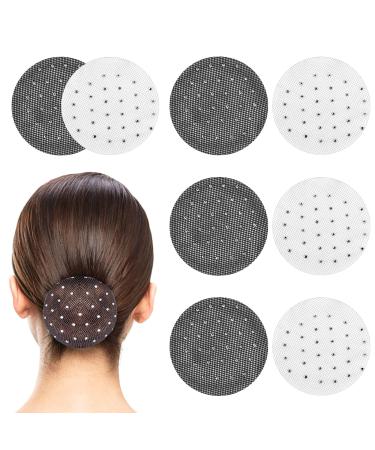 Ruicaifu 8pcs Elastic Hair Nets Shiny Invisible Hair Net Bun Cover with Rhinestones Elastic Edge Mesh Women Hair Nets for Ballet Dancer Chef Nurse Bank Officer (Black and White)