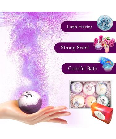 Natural Bath Bombs Spa Set - 6 Fizz Balls with Lavender, Jasmine, Rose, Calendula, Green Tea & Osmanthus Scents - Coconut & Shea Butter for Genuine Moisturization - Relax and Soften Skin - Buy Online on SooperMarket.com
