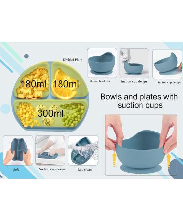 Hoseay 5 Pcs Silicone Baby Weaning Set with Suction Bowl, Plate, Fork, Spoon & Bib - Blue | Baby Led Weaning Feeding Supplies for Kids - Buy Online on SooperMarket.com