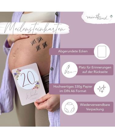 Mintkind Milestone Cards for Pregnancy | 32 Floral Baby Bump Photo Cards | Perfect Gift for Expectant Mothers | Announce Pregnancy - Buy Online on SooperMarket.com