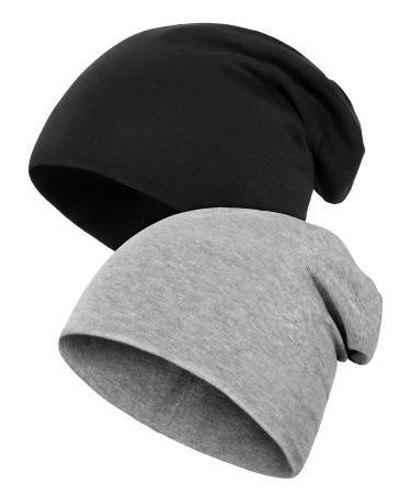 2 pieces of children slouch beanie hat soft winter hats for young girls warm children's hats double -aged baby knitting hat for children spring autumn winter unit size gray black
