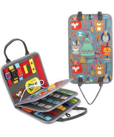 Hb.ye BusyBook Busy Board Toddlers Montessori Toy Baby Educational Sensory Toy Activity Busyboard motor skills Learning Basic knowledge of 1 year 2 years 4 years toddlers gray