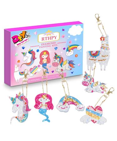 Urlax Arts and Crafts for Kids Ages 8-12  Make Your Own Gem Keychains 5D Diamond Painting by Numbers 6 Pcs Gem Painting Kits Gift Ideas for Girls Crafts Age 5 6 7 8 9 10-12