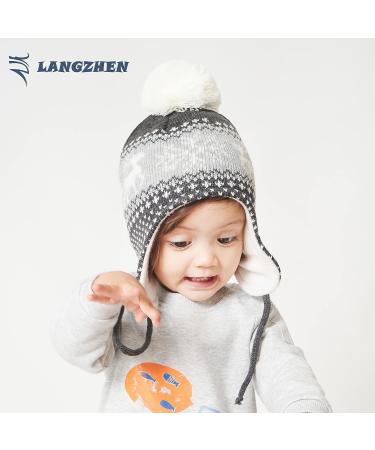 LANGZHEN Toddler Winter Hat with Earflap, Fleece Lined Beanie for Baby Boys and Girls 6-12 Months - Deer-Gray - Buy Online on SooperMarket.com