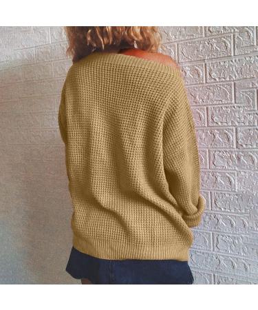 Buy CreoQIJI Women's Khaki Knitted Sweater - Casual Long Sleeve Pullover for Winter | Cozy Solid Color Eyelet Set - Buy Online on SooperMarket.com