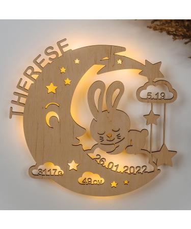 LAUBLUST Night Light Moon Rabbit - Personalized Baby Gift for Birth & Baptism - LED Lighting for Children's Room | Natural