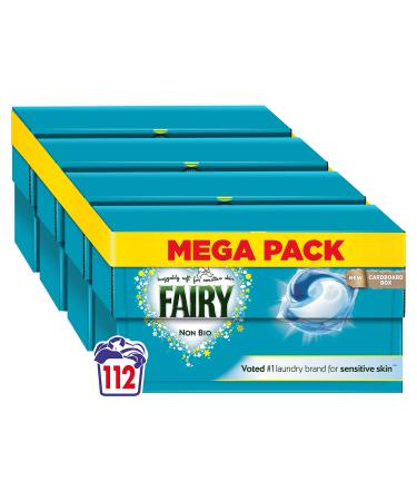 Fairy Non-Bio All-in-1 PODS Washing Liquid Laundry Detergent Tablets / Capsules 112 Washes (28 x 4) Huggably Soft for Sensitive Skin 112 Pods