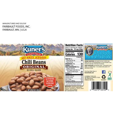 Kuner's No Salt Added Vegan Chili Beans (12 Pack) - Non-GMO, Gluten-Free Pinto Beans - 15 Oz Can - USA Sourced & Packaged - Buy Online on SooperMarket.com