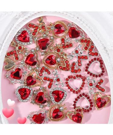 RUNRAYAY 30Pcs Heart Nail Charms Red Nail Gems 3D Metallic Nail Rhinestones for Acrylic Nails Designs Shiny Love Crystal Charms for Women Girls Nail Art Supplies Decoration - Buy Online on SooperMarket.com