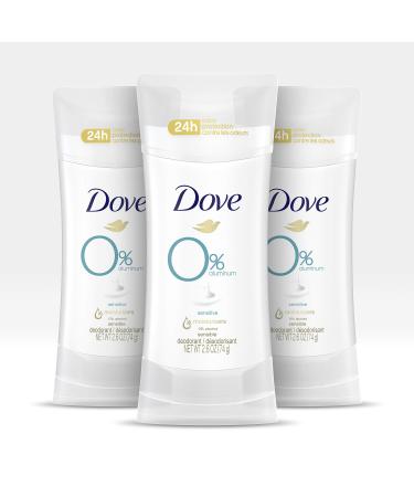 Dove 0% Aluminum Deodorant For Odor Protection Sensitive Deodorant Stick Provides 24-Hour Protection, 2.6 Ounce (Pack of 3) Fresh Sensitive
