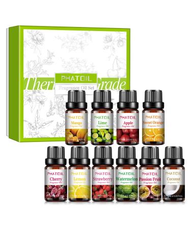PHATOIL 10x10ML Fruity Essential Oils Set with Nice Box Premium Quality Scented Oil Fragrance Oil for Diffuser DIY Soap Candle Making