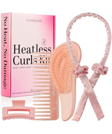 Lily England Heatless Curlers Gift Set Christmas Stocking Fillers for Women & Teen Girl Gifts - Heatless Curls for Long Hair 6 Piece Christmas Gifts for Teenage Girls Satin Pink 6 Piece Set