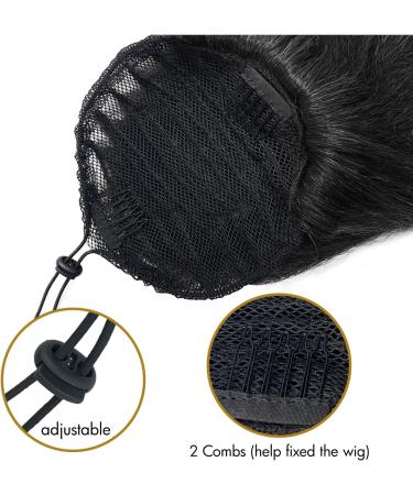 Allyreetress Yaki Drawstring Ponytail with Bangs - Long Yaki Straight Ponytail Extension for Black Women Synthetic Hairpiece Clip in Ponytails Extension for Daily Party Use (black) 20 inches with bangs black - Buy Online on SooperMarket.com