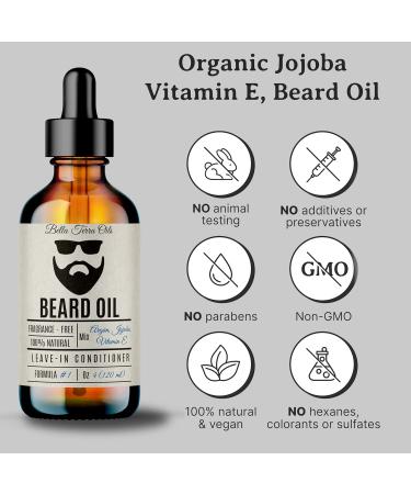 Bella Terra Oils Beard Oil 4oz | Organic Vitamin E Jojoba & Argan | Anti-Frizz Formula for Luster & Care - Buy Online on SooperMarket.com
