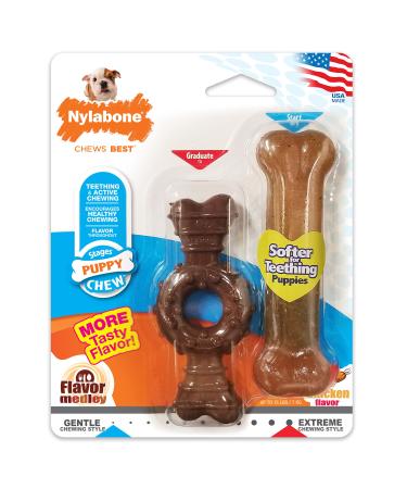 Nylabone Puppy Chew Ring Bone Chicken Medium/Wolf Flavor Medley & Chicken Flavor X-Small/Petite (1 Count)