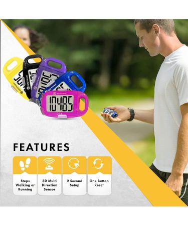 OZO Fitness CS1 Easy Pedometer for Walking - Large Display Step Counter with Clip and Lanyard in Yellow - Buy Online on SooperMarket.com
