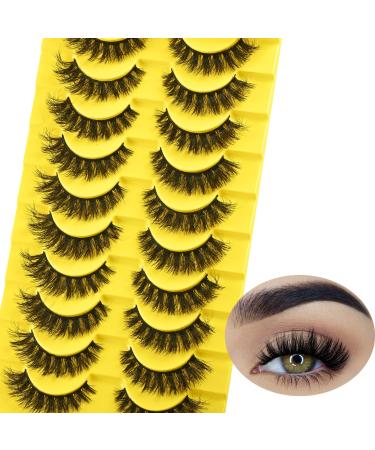False Eyelashes Short Lashes Full Mink Lashes 10 Pairs Fluffy Cat Eye Strip Eyelash Wispy Volume Lash Pack Fake Eye Lash Natural Look (A-14mm Cat Eye)
