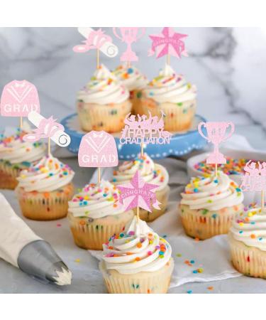 Cyodoos 25 pcs Pink Graduation Cake Toppers Class of 2024 Graduation Cupcake Toppers Congrats Grad and Graduation Party Decorations Pink2 - Buy Online on SooperMarket.com