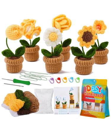 Yizzvb Crochet Kit for Beginners, 6 Pcs Flowers Knitting Kit for Beginners Adults, Kids Knitting Starter Kit with Step-by-Step Instructions and Video Tutorials, Easy Crochet Kit for Beginners orange