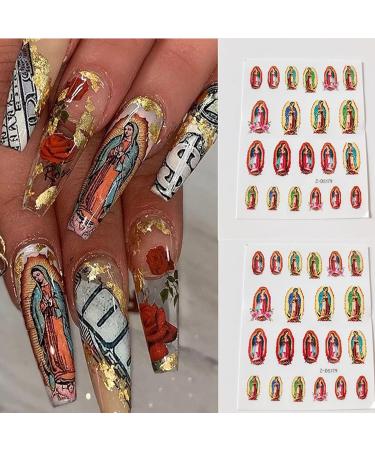 Virgin Mary & San Judas Nail Stickers Set - Retro Nail Decorations for Acrylic Nails - Buy Online on SooperMarket.com