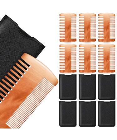 6 Pieces Beard Comb Natural Sandalwood Wooden Moustaches Combs Dual Action Teeth Beard Comb with 6 Pieces Pocket Faux Leather Case for Beards Moustaches (Yellow)