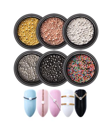 Micro Caviar Beads- 6Boxes Multicolor Mixed Size Nail Art Caviar Beads Pixie Beads Metal Mini Beads Pearl Nail Rhinestones Ball 3D Charms for DIY Nail Art Decorations