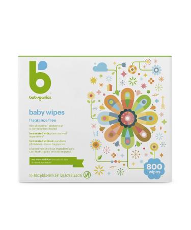 Baby Wipes, Babyganics Unscented Diaper Wipes, 800 Count, (10 Packs of 80), Non-Allergenic and formulated with Plant Derived Ingredients Wipes 80 Count (Pack of 10)