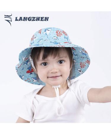 LANGZHEN Baby Girls Beach Sun Hat - Adjustable Wide Brim Toddler Kids Summer Play Hat with Chin Strap, Coral-Turquoise XL - Buy Online on SooperMarket.com