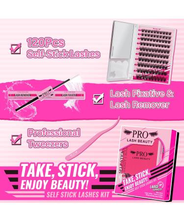PRO Self Adhesive Eyelashes Kit - 120pcs Lash Clusters & Essentials | Easy Home Application | Lash Fixative Remover & Applicator Included - Begonia D-10-18mix - Buy Online on SooperMarket.com