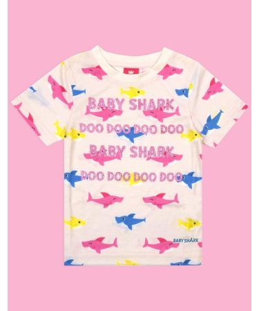 Baby Shark Glitter Girl's T-Shirt | All Over Print Pink Top - 4-5 Years | Cute Kids Apparel - Buy Online on SooperMarket.com