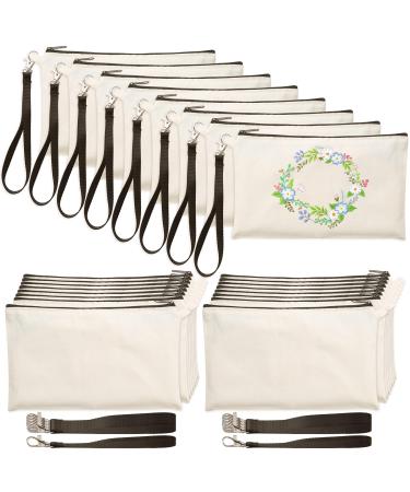 Sntieecr Cosmetic Bags Sublimation Blank Heat Transfer Makeup Bags with Wristband Lanyards for DIY Craft Travel Canvas Zipper Pencil Bags (8.3 x 5.1 Inch) Beige 10 PCS