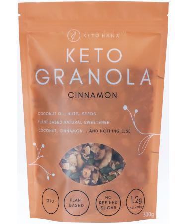 Keto Hana Cinnamon Breakfast Snacking Granola Just 1.2g Net Carbs High Protein Healthy Keto Diet Granola (Two 300g/0.6lbs Bags) 300gr (2 Packs)