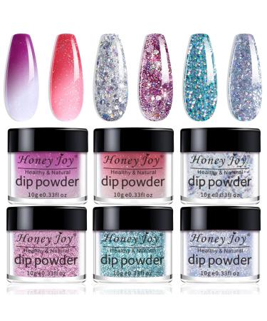 6 Box/Set Color Mood Changing Fine Dipping Powder Dip Nail Holographic Glitter Sequin Colors Kits Red Rose Pink Blue Blue Silver (W1-W2-122-123-134-136-10g/box)