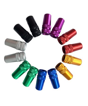Shipeekin 14-part set Multi-colored French valve caps and 2 adapter bicycle dust protection caps Presta valve caps made of aluminum alloy (red gold blue green black silver)