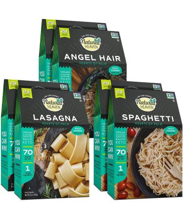 Natural Heaven Hearts of Palm Pasta, Vegan Healthy Noodles, Low Carb Pasta, Gluten Free Keto Pasta Variety Pack of Spaghetti Noodles, Angel Hair & Lasagna Noodles, 6 Pack – 9 Oz Ea