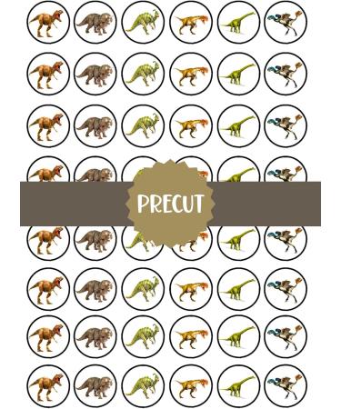 48 PRECUT Dinosaurs Edible Mini Cupcake Toppers - Premium Thickness SWEETENED VANILLA - wafer card disc cake decorations - Buy Online on SooperMarket.com