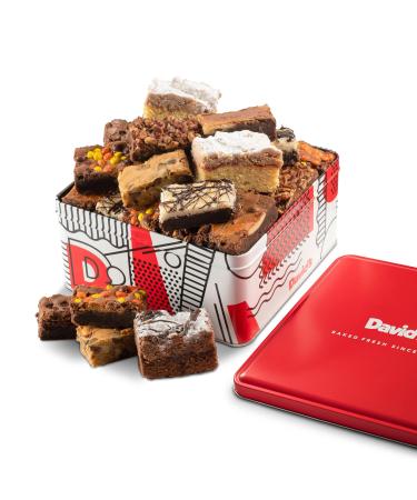 David's Cookies Assorted Brownies & Crumb Cake Gift Basket Tin - Delicious, Fresh Baked Snacks, Gourmet Chocolate Fudge Slices, Brownies Gift Basket Ideal Gift for Corporate Birthday Fathers Mothers Day Get Well and Other
