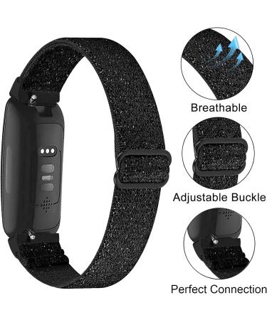 3-Pack Elastic Nylon Bands for Fitbit Inspire 3/2/HR/Ace - Breathable Adjustable Replacement Straps for Women and Men - Bling Black/Silver/Pink - Buy Online on SooperMarket.com