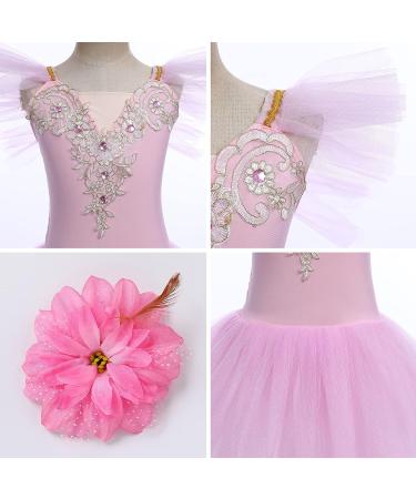 Girls Toddler Ballet Leotards with Glitter Tulle Skirt & Ruffle Sleeves | 2PCS Tutu Dress Set | Pink | 7-8 Years - Buy Online on SooperMarket.com